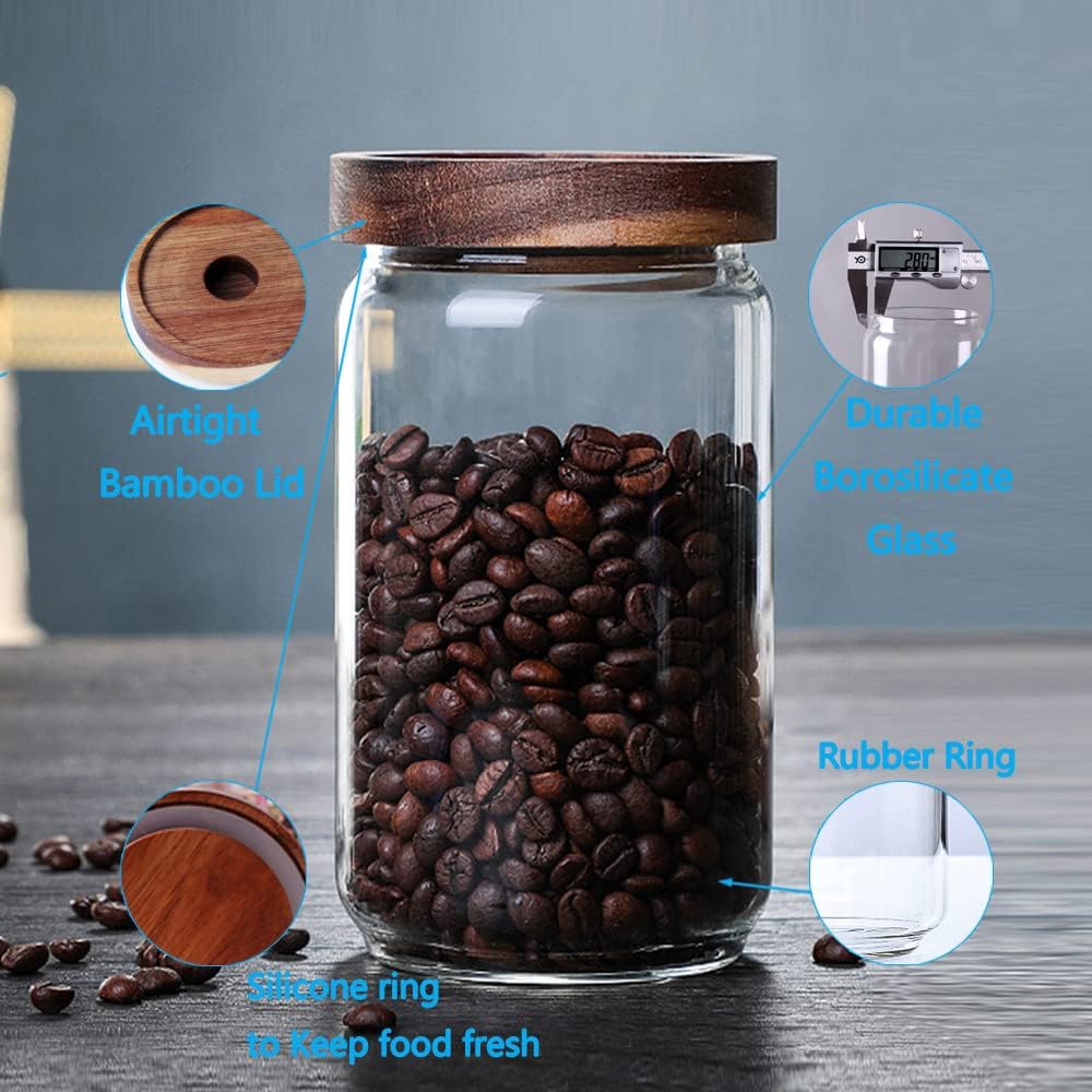 SAIOOL Set of 5 Kitchen Canisters,Thick, Stackable, Natural Style,Cookie, Rice and Spice Jars - Sugar or Flour Container - Big and Small Airtight Food Jar for Pantry