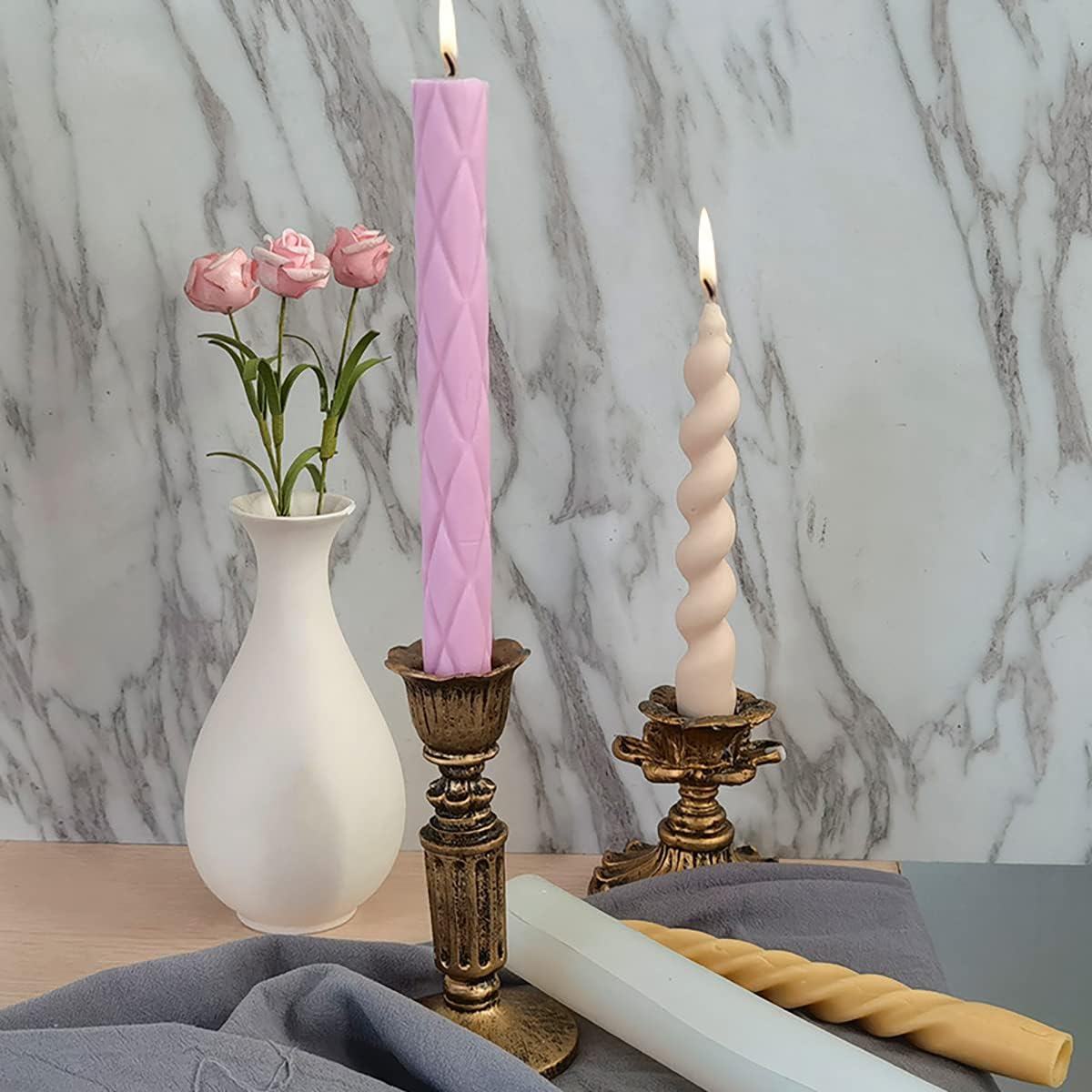 2 Pack Diamond Cylinder Twist Candle Mold - Silicone Mold for Cake Decoration, Round Shape Soap, Flower Fondant, and Resin