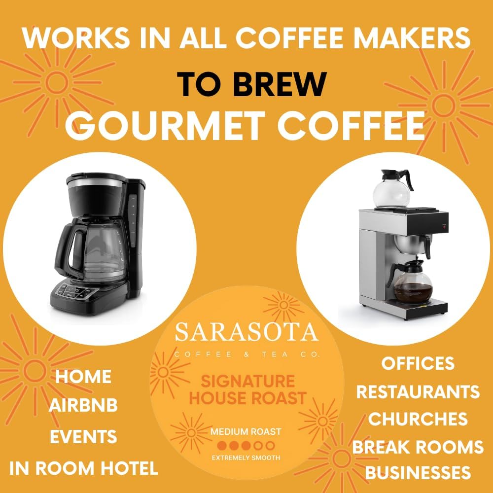Sarasota Coffee Ground Packets | Gourmet Medium Roast Bulk Coffee Packs | Breakfast Blend | Low Acid Mold Free Singles Individual Pouches for 12 Cup Coffee Maker | 1.5 Ounce Bags, 42 Count