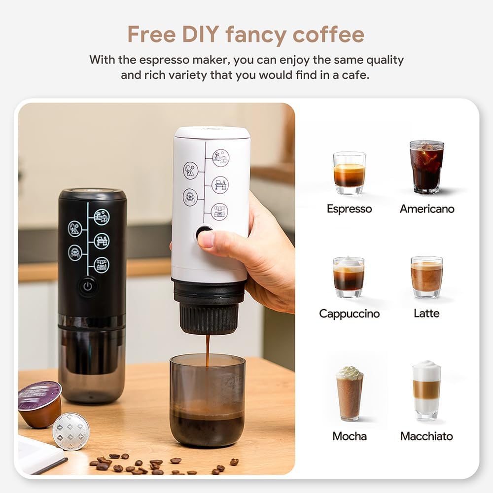BENFUCHEN 3 in 1 Portable Espresso Machine With NO Heating Function, Type-C Charging Electric Espresso Maker, 17 Bar Mini Coffee Maker For N ESPRESSO/DolceGustoPods & Ground Coffee On the Go, Black
