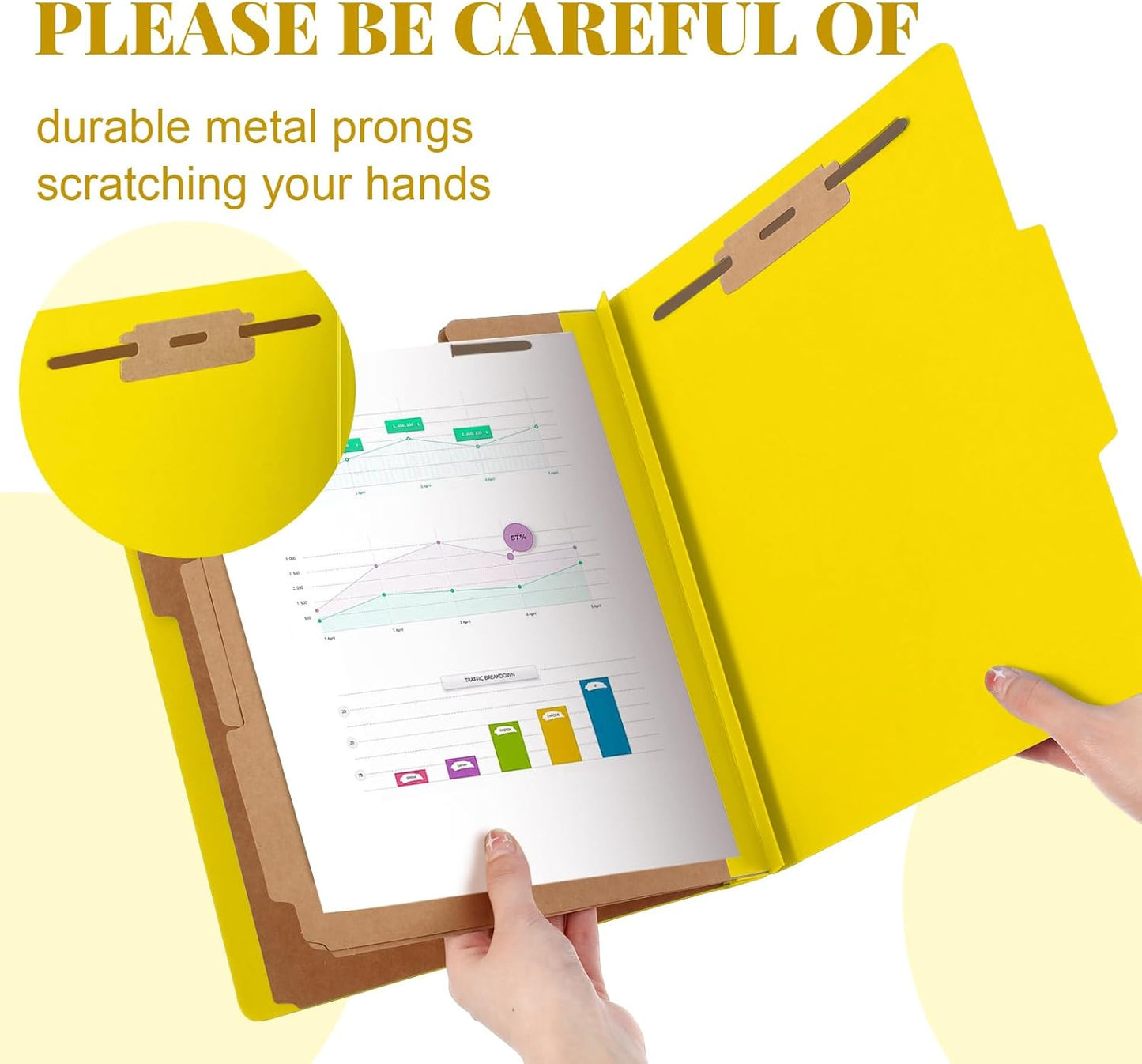 24 Pcs Classification Folders Letter Size, Back to School Supply for Teacher, Student, 3 Dividers Pressboard File Folder Bulk with 2 Fasteners, 3.5 Inch Expanding File Organizer (Yellow)