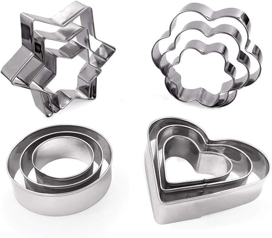 MCIGICM Cookie Cutters Shapes Baking Set, 12PCS Flower Round Heart Star Shape Biscuit Stainless Steel Metal Molds Cutters for Kitchen Baking Halloween Christmas