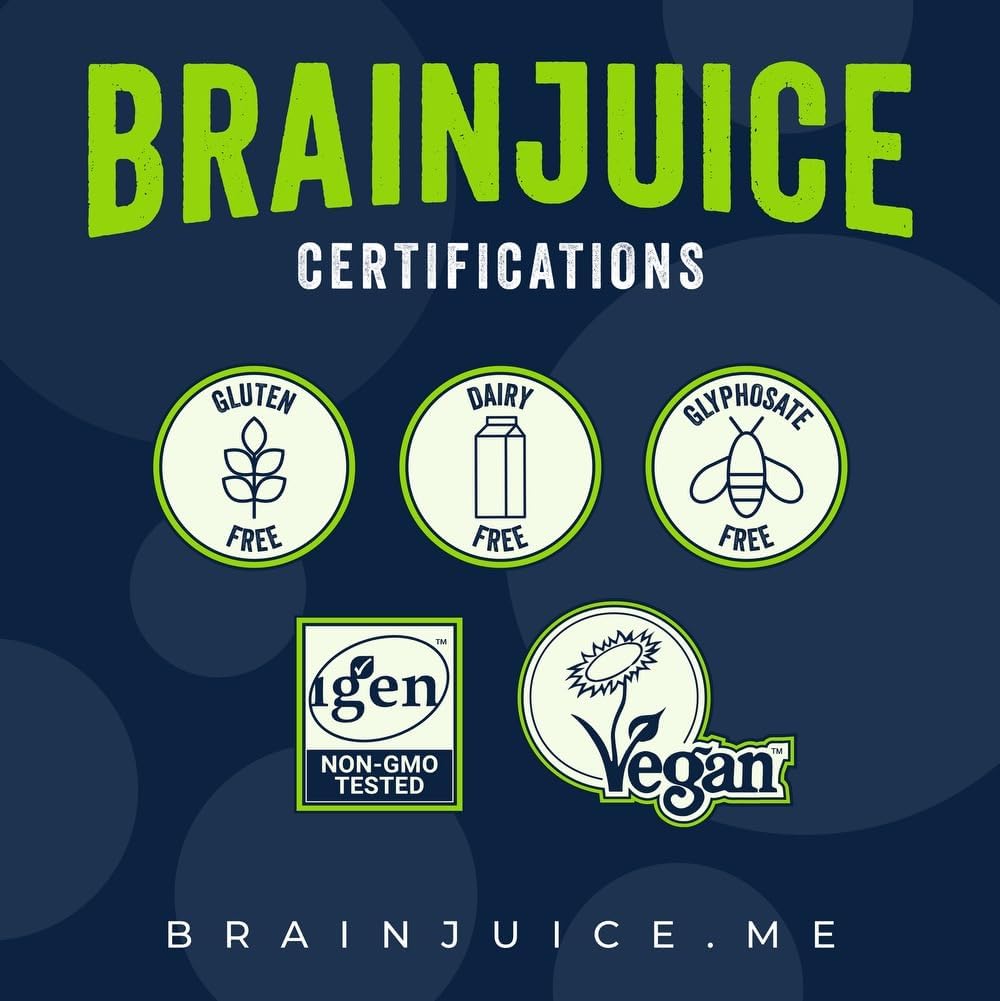 BrainJuice Energy & Focus Shot, Gluten Free Supplement, Healthy Drinks with Alpha GPC, Vitamin B & Organic Green Tea Extract Caffeine, Strawberry Lemonade, 2.5 fl oz, 12 Pack