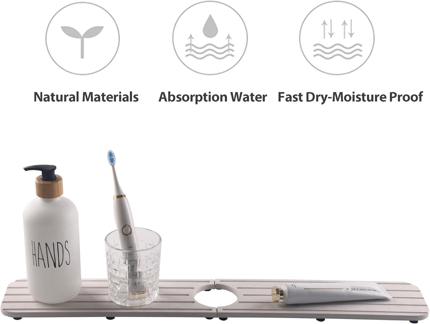 ZumenDa 23.6inch x 4inch Kitchen Sink Faucet Mat, Water Absorbing Stone Faucet Splash Guard for Bathroom Counter, Quick Drying Diatomite Tray for Kitchen Sink, Light Gray