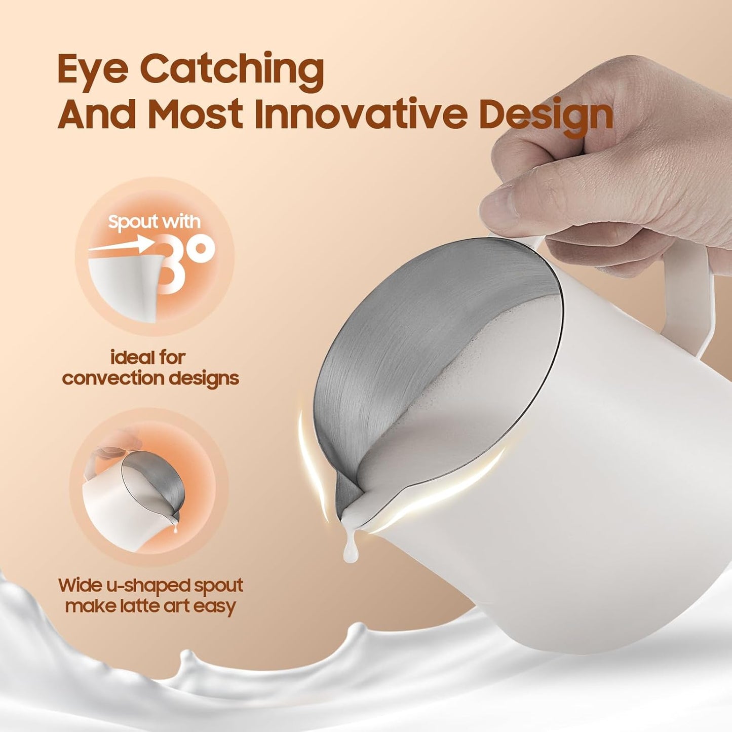 MHW-3BOMBER Milk Frothing Pitcher - 20oz/600ml Milk Frother Cup with U-Shaped Spout - SUS 304 Steaming Pitcher - Cappuccino Latte Art Cup for Barista - Quadrilateral Body - P5183-OS