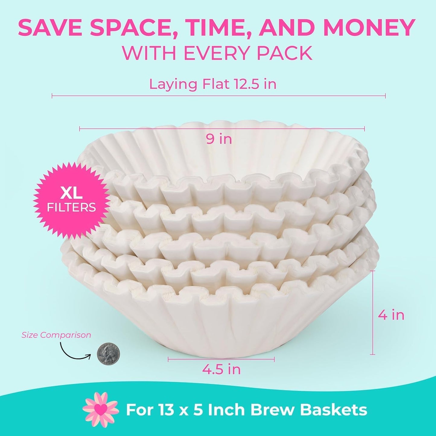 Katy’s Extra Large Coffee Filters | 1.5 to 3 Gallon Premium Commercial Coffee & Tea Filters for Restaurants, Cafés & More | 12.5” x 4.5” Inch Size | No Overflow, No Tearing | 250-Count Bulk Pack