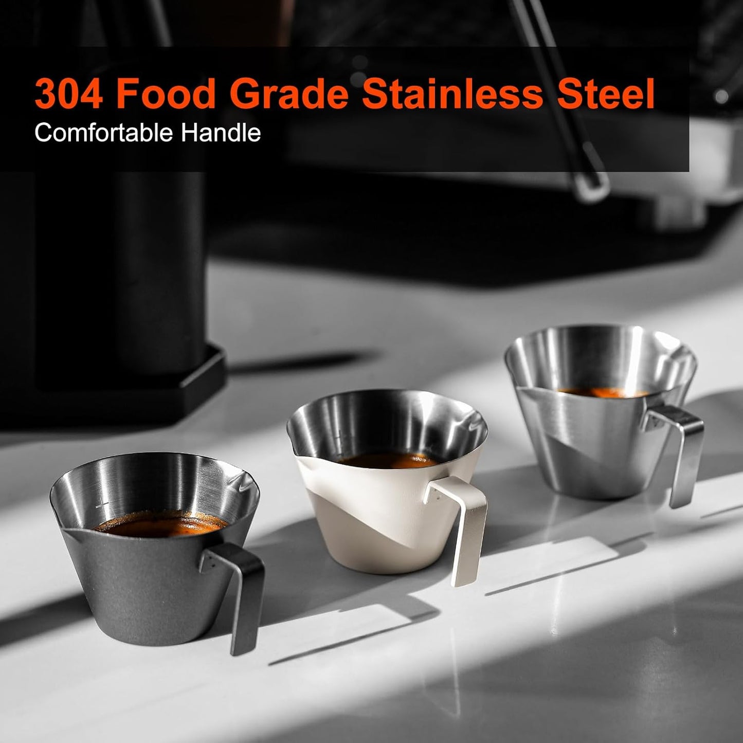 MHW-3BOMBER Espresso Measuring Cups, Double Spouts Stainless Steel Espresso Pour Cup, Espresso Shot Cups with Handle Scale, Metal Measuring Cups with V-Shaped Mouth, 3.4OZ/100ML Blue G5668-OS