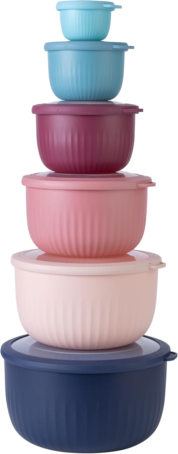 COOK WITH COLOR Prep Bowls with Lids- Wide and Deep Nesting Plastic Small Mixing Bowl Set with Lids, 12 Piece Set - Deep Bowls, Navy