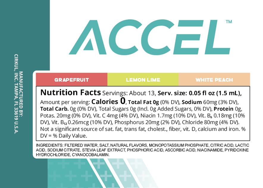 Cirkul Accel Flavor Cartridge Variety Pack with Electrolytes, 6-Pack (2 Grapefruit, 2 Lemon Lime, 2 White Peach), No Sugar, Zero Calorie Drink Mix