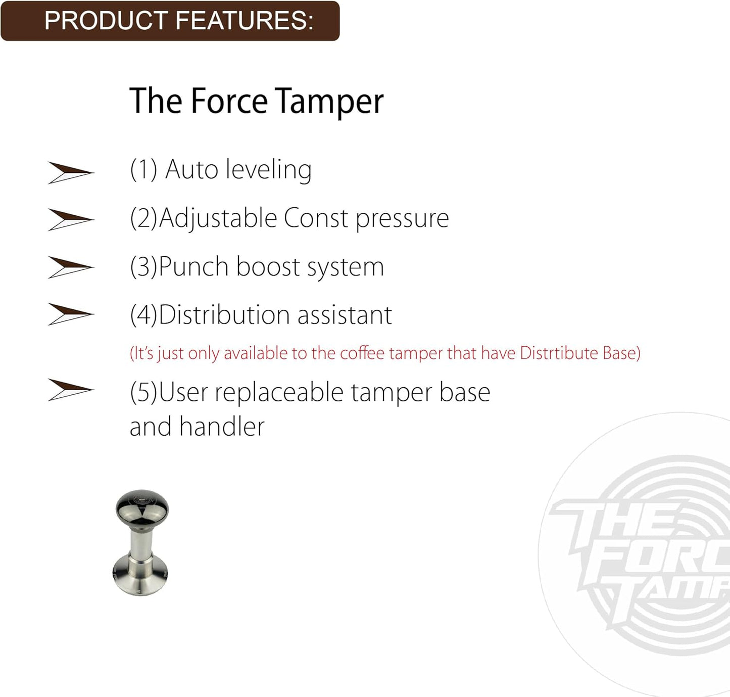 The Force Tamper Automatic Impact Coffee Tamper Adjustable Const Pressure and Autoleveling Extend Set New (Jelly-Black Mirror AL, 53.00mm)