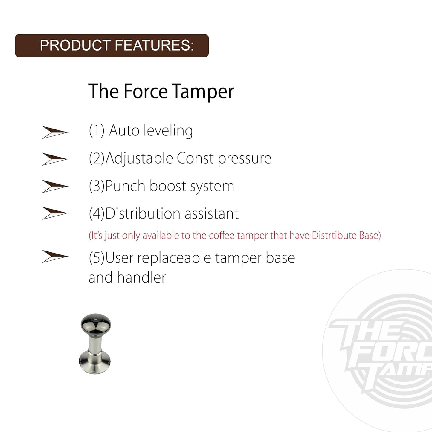 The Force Tamper Automatic Impact Adjustable Constant Pressure and Autoleveling Coffee Tamper Black Mirror Jellyfish AL Handle Set Pro (Extend Set, 54.00mm)