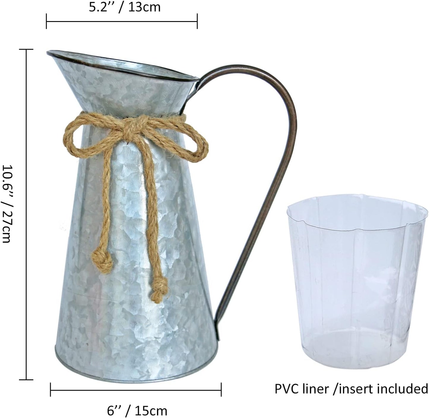 Vintage Galvanized Flower Vase, Farmhouse Decorative Pitcher Vase, Rustic Metal Milk Jug for Home Decor…