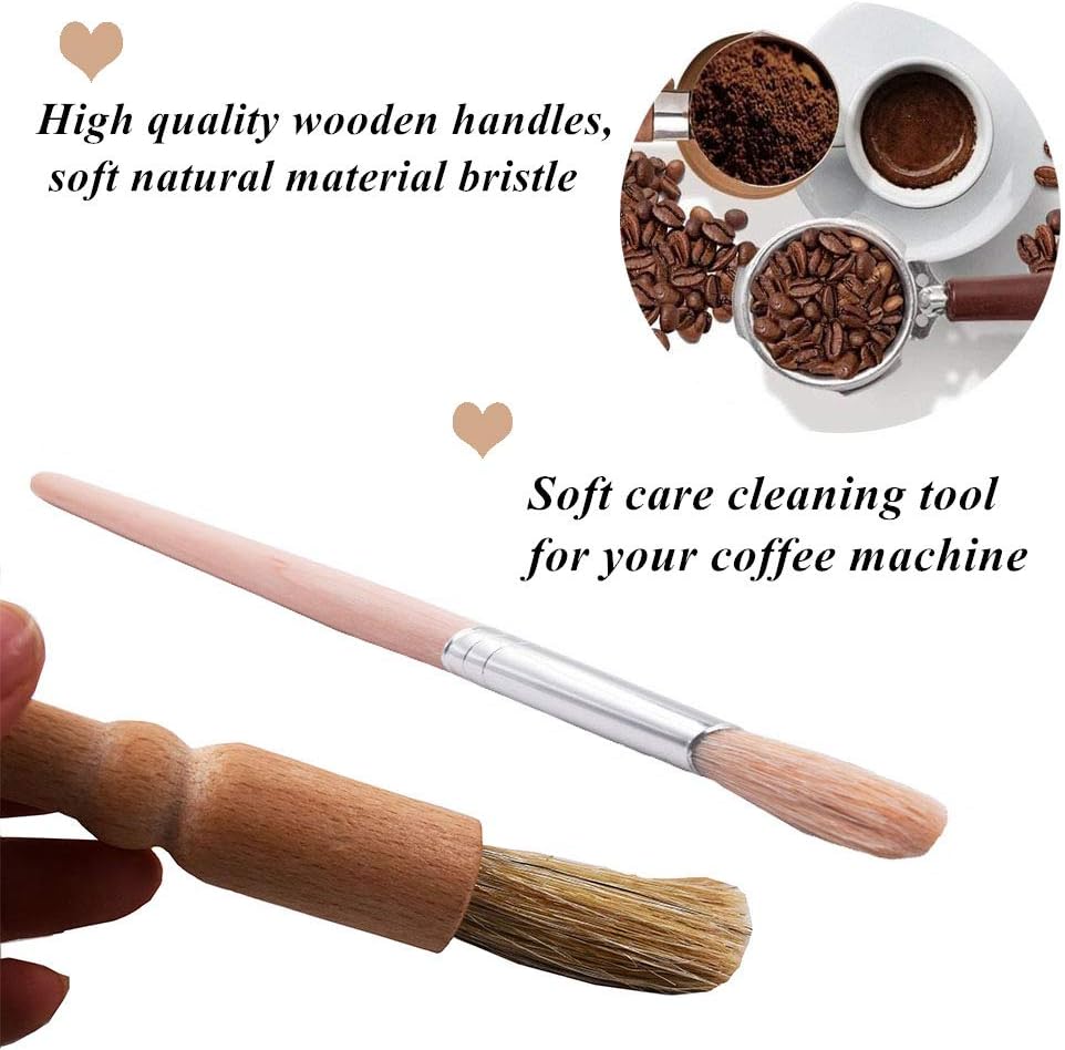 DXary 5 Pieces Coffee Brush Set Professional Espresso Brush Kit Include Wooden Coffee Grinder Machine Cleaning Brush and Nylon Espresso Brush for Coffee Machine Group Head (5)