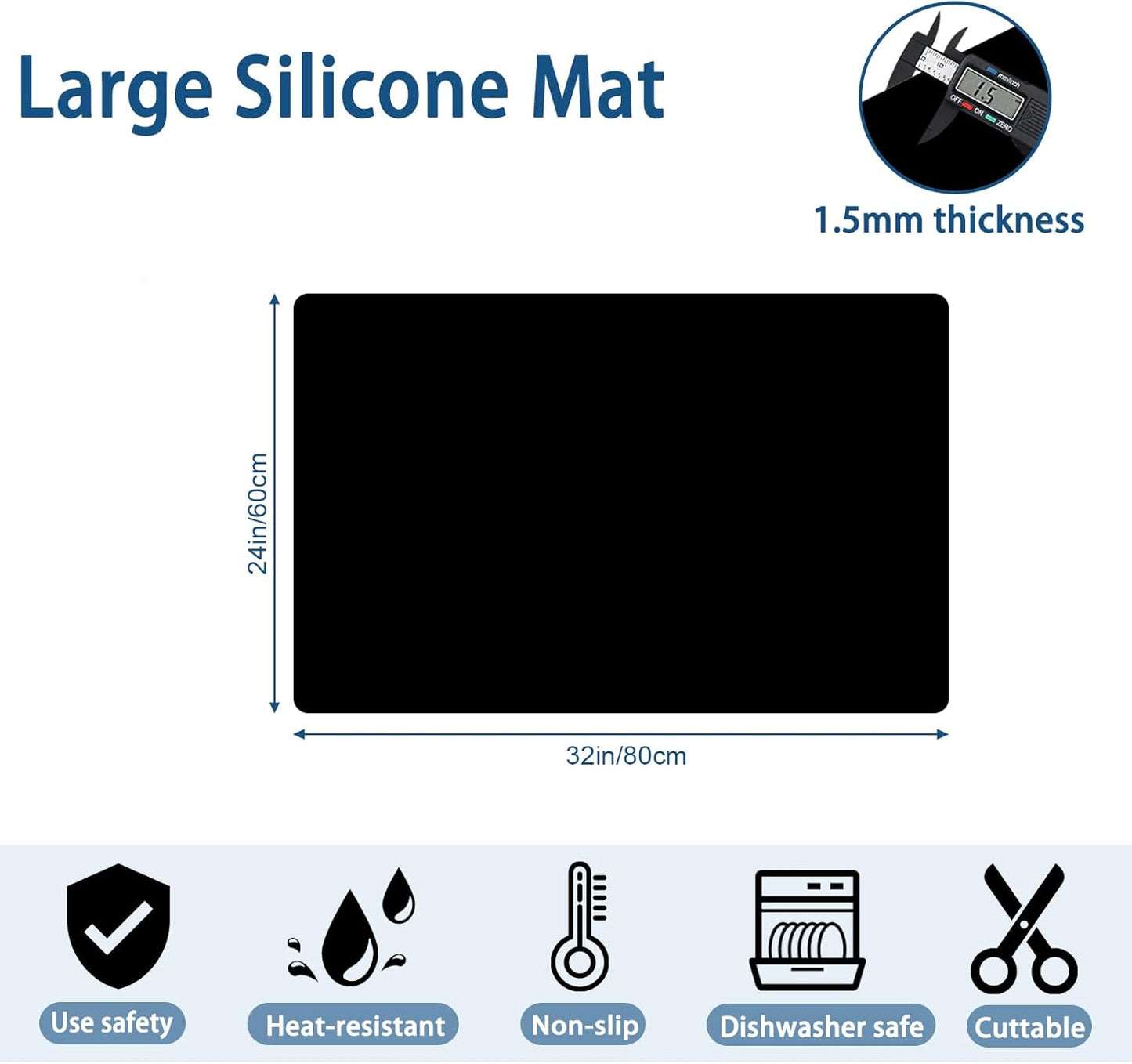 24"x32"(60cmx80cm) Silicone Mat for Kitchen Counter, Heat Resistant Non-Slip Countertop Protector, Waterproof Silicone Craft Mat for Kitchen Island, Black