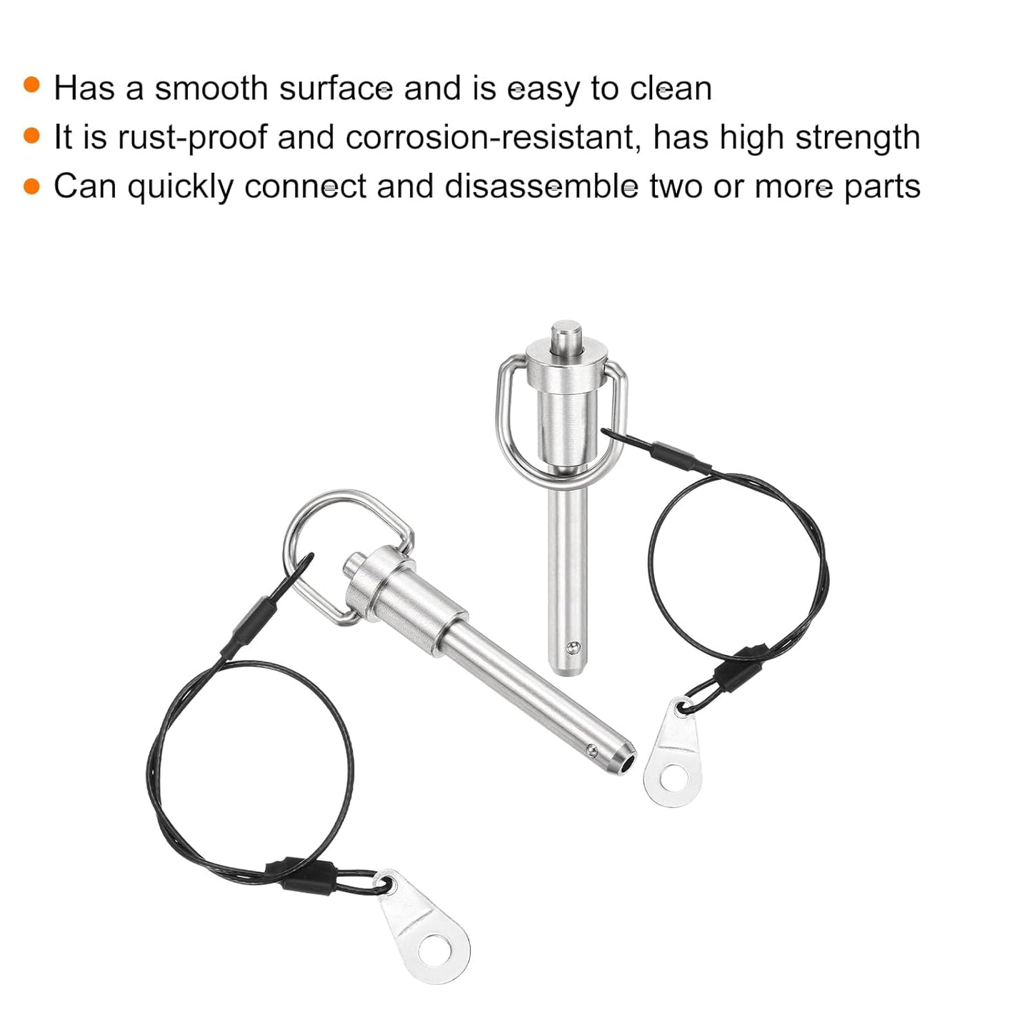 uxcell 1 Pcs Quick Release Pin, 5/16" x 1.57"(Dia. x L) Push-Button Ball Locking Pin 304 Stainless Steel Ring Handle Locking Pin with Wire for Audio Bimini Top Marine, Silver