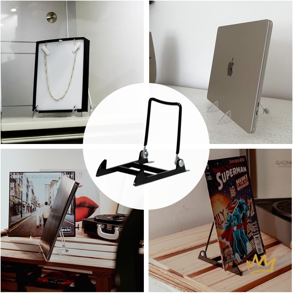KINGDOM SOLUTIONS MADE IN USA 12-Pack Adjustable Acrylic Easels - Plate Stand - Sturdy Book Stand for Art, Pictures, Plates, Frames - Unique on the Market