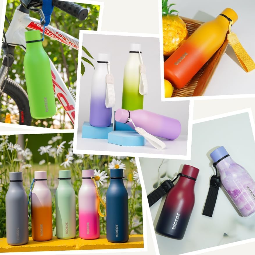 BJPKPK Insulated Water Bottles, 12oz Stainless Steel Metal Water Bottle with Strap, BPA Free Leak Proof Thermos, Mugs, Flasks, Reusable Water Bottle for Sports & Travel, Navy Blue