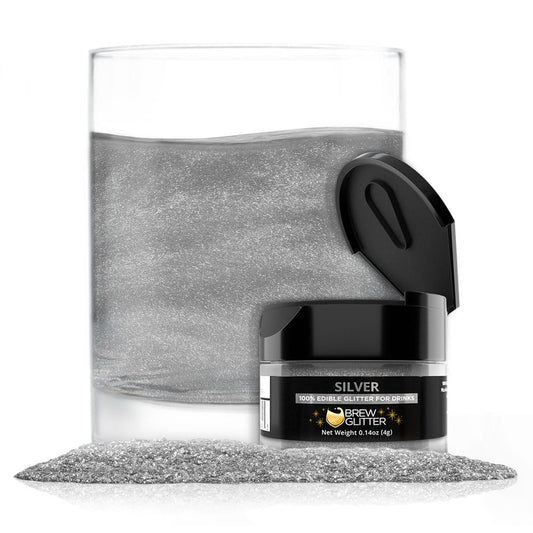Brew Glitter Silver Edible Drink Glitter 1x 4g Jar for Cocktails, Beer, & Beverages