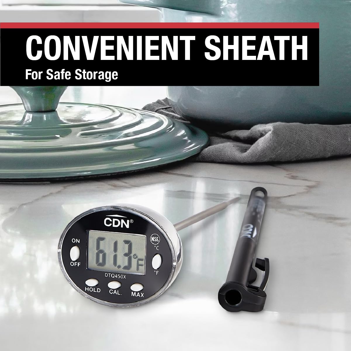 CDN Thin Tip Thermometer | ProAccurate®, 4.75" Stem, Digital, Hold, Max, Waterproof, NSF Certified, Ideal for Cooking, Brewing - DTQ450X