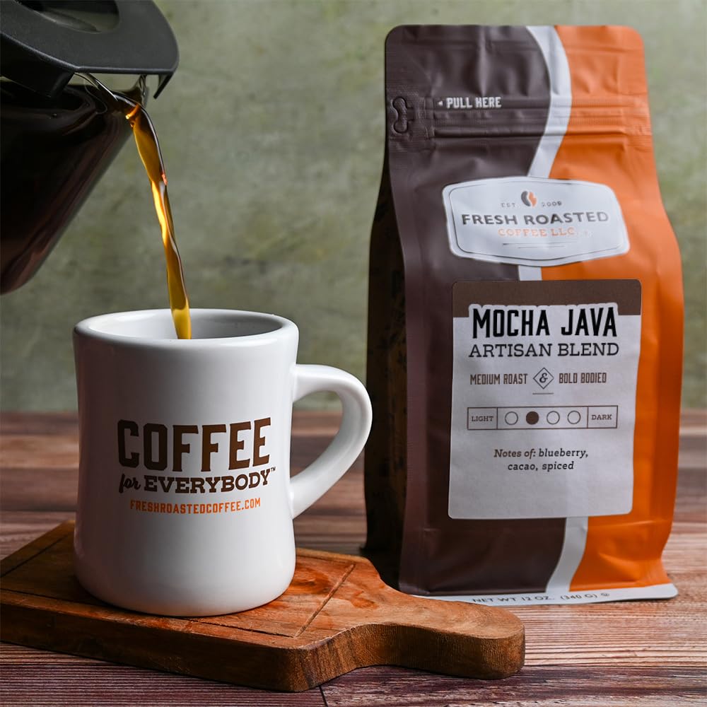 Fresh Roasted Coffee, Mocha Java, 12 oz, Medium Roast, Kosher, Whole Bean