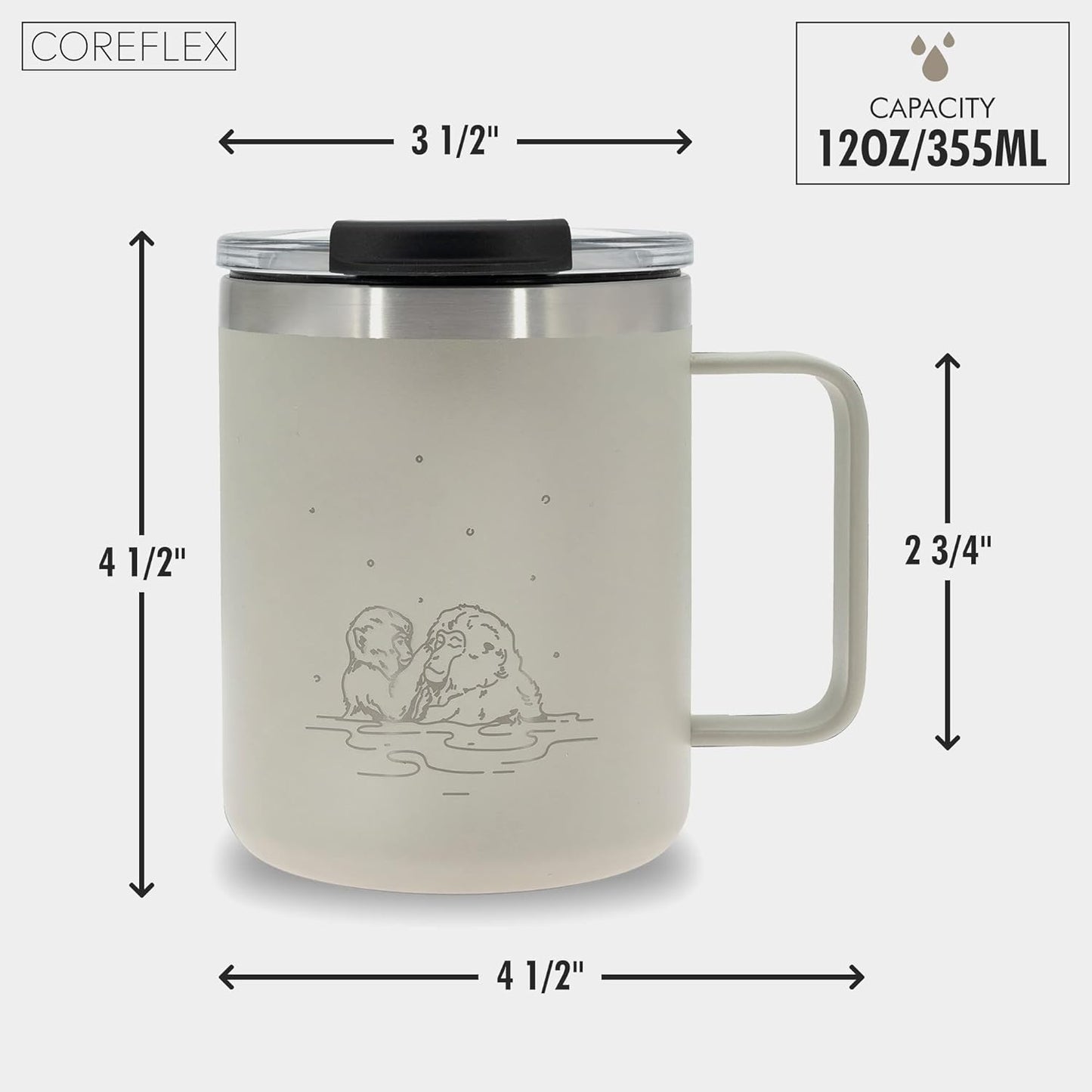 COREFLEX 12 oz Insulated Coffee Mug with Handle & Lid, Stainless Steel Double Walled Vacuum Insulated Tumbler, Travel Coffee Cup Thermal Cup - Home, Office, Travel, Outdoor, Camping