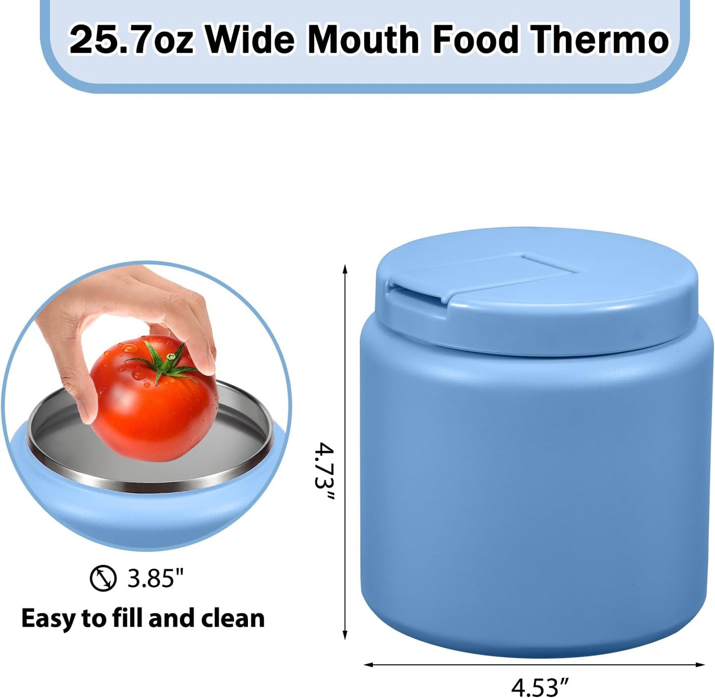 26oz Kids for Hot Food, Insulated Vacuum Food Jar with Buckle Lid, Stainless Steel Wide Mouth Leak Proof Insulated Lunch Container for School Picnic Travel, Sky Blue