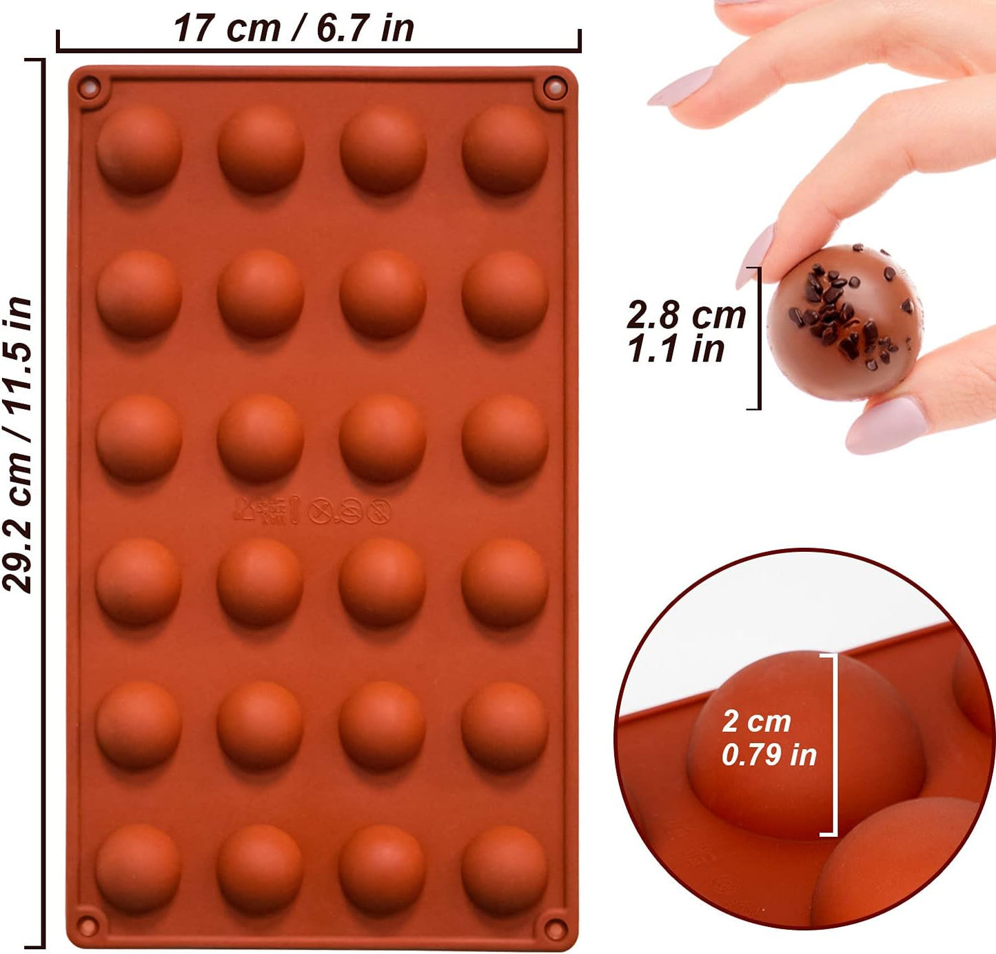 Mini 24-Cavity Semi Sphere Silicone Molds Non-Stick, 2 Packs Half Sphere Silicone Baking Molds for Making Jelly, Chocolates and Cake