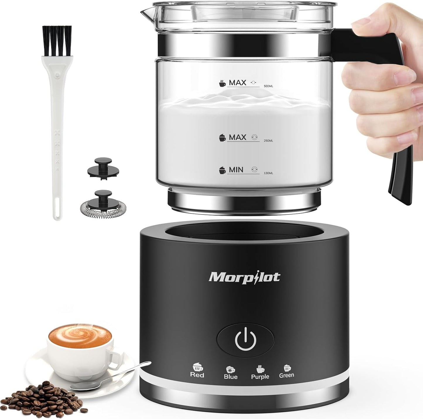 Electric Milk Frother and Steamer, 16.9oz/500ml Milk Steamer and Frother for Latte, Dishwasher Safe, BPA Free, 4 Functions, Enjoy Perfect Milk Froth in 2 Min - Black