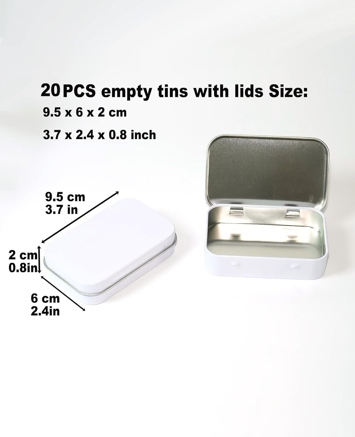 Small Metal Box With Lid-Cookie Tins Metal Tins With Lids Lens Wipes Storage Container Mini Portable Box,Empty Hinged Tin,For Organize Mint Candy Jar,Sewing (White, 20 Pcs 3.7" x 2.4" x 0.8")