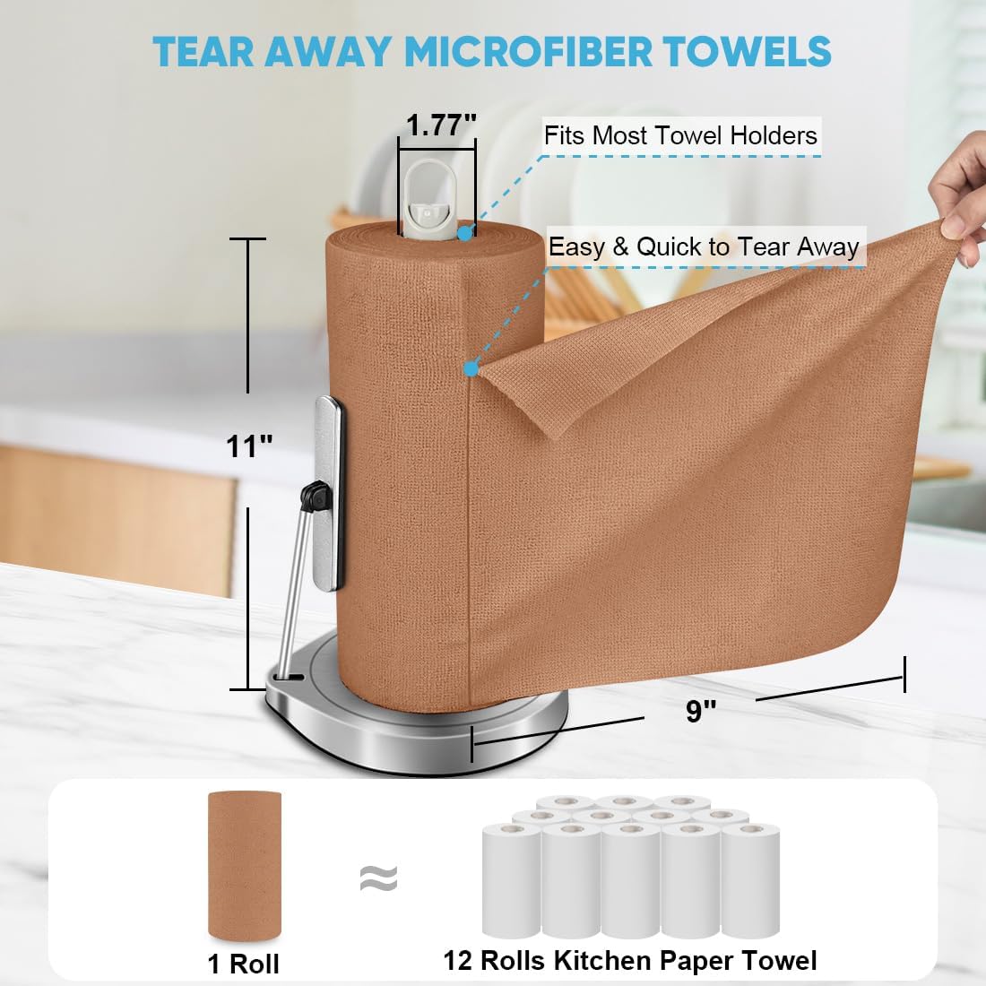 AIDEA Microfiber Cleaning Cloth Roll, 55 Sheets Shop Towels Washable, Microfiber Towels for Cars, Shop Rags Reusable Paper Towel for Automotive, Workshop, House, Kitchen, Cleaning Supplies11×9" Coffee
