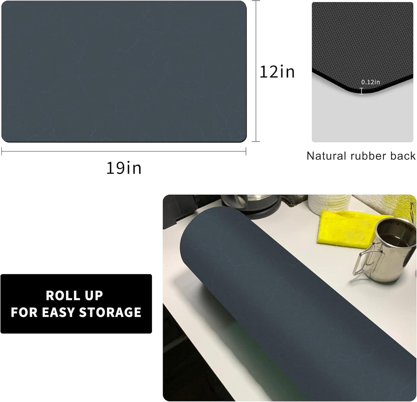 Coffee Maker Mat for Countertops, Coffee Bar Accessories Fit Under Coffee Machine Mat, 19"x12" Rubber Backed Coffee Pots, Table Mat under Appliance, Dish Drying Mat, Marble Navy for Kitchen Counter