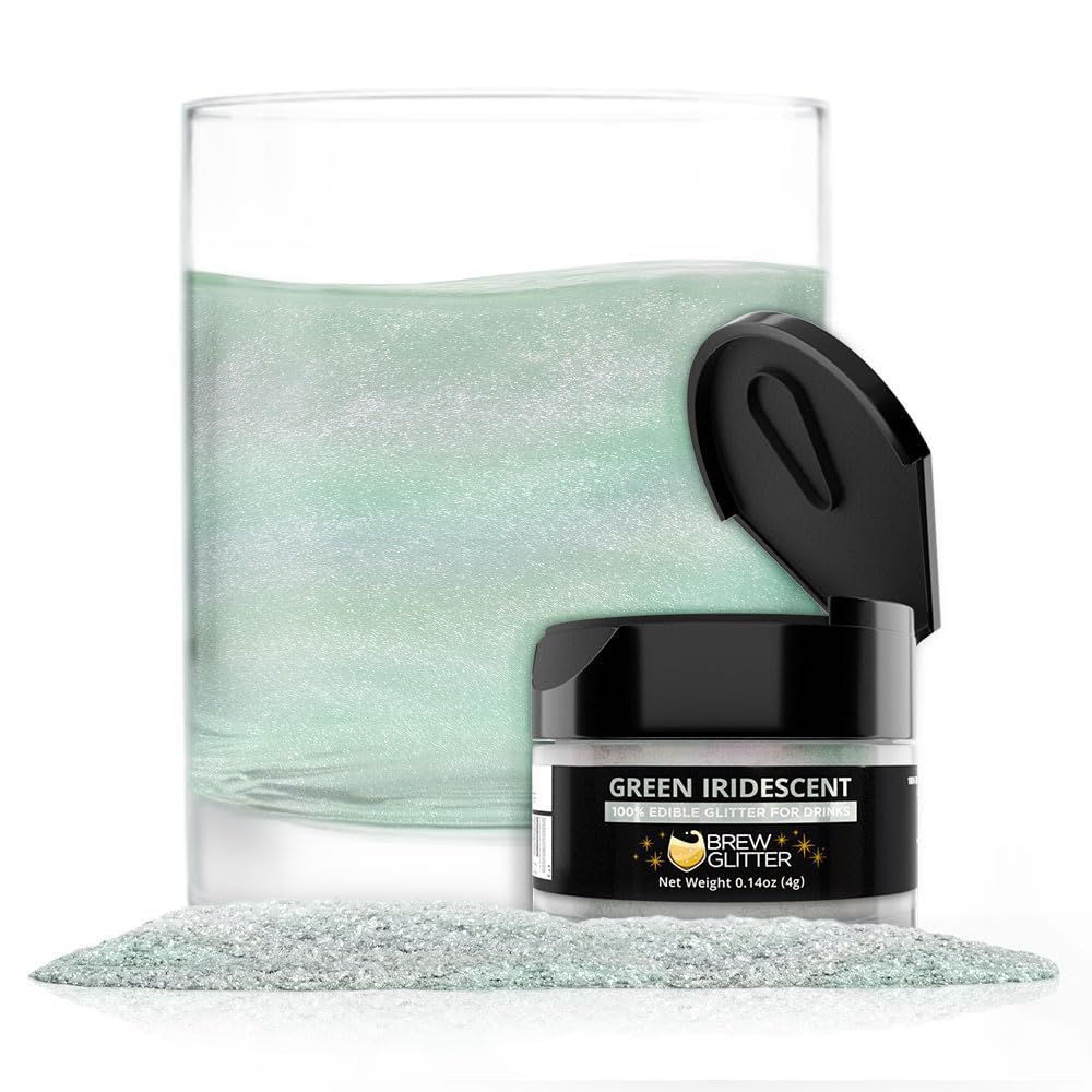 Brew Glitter Iridescent Green Edible Drink Glitter 1x 4g Jar for Cocktails, Beer, & Beverages