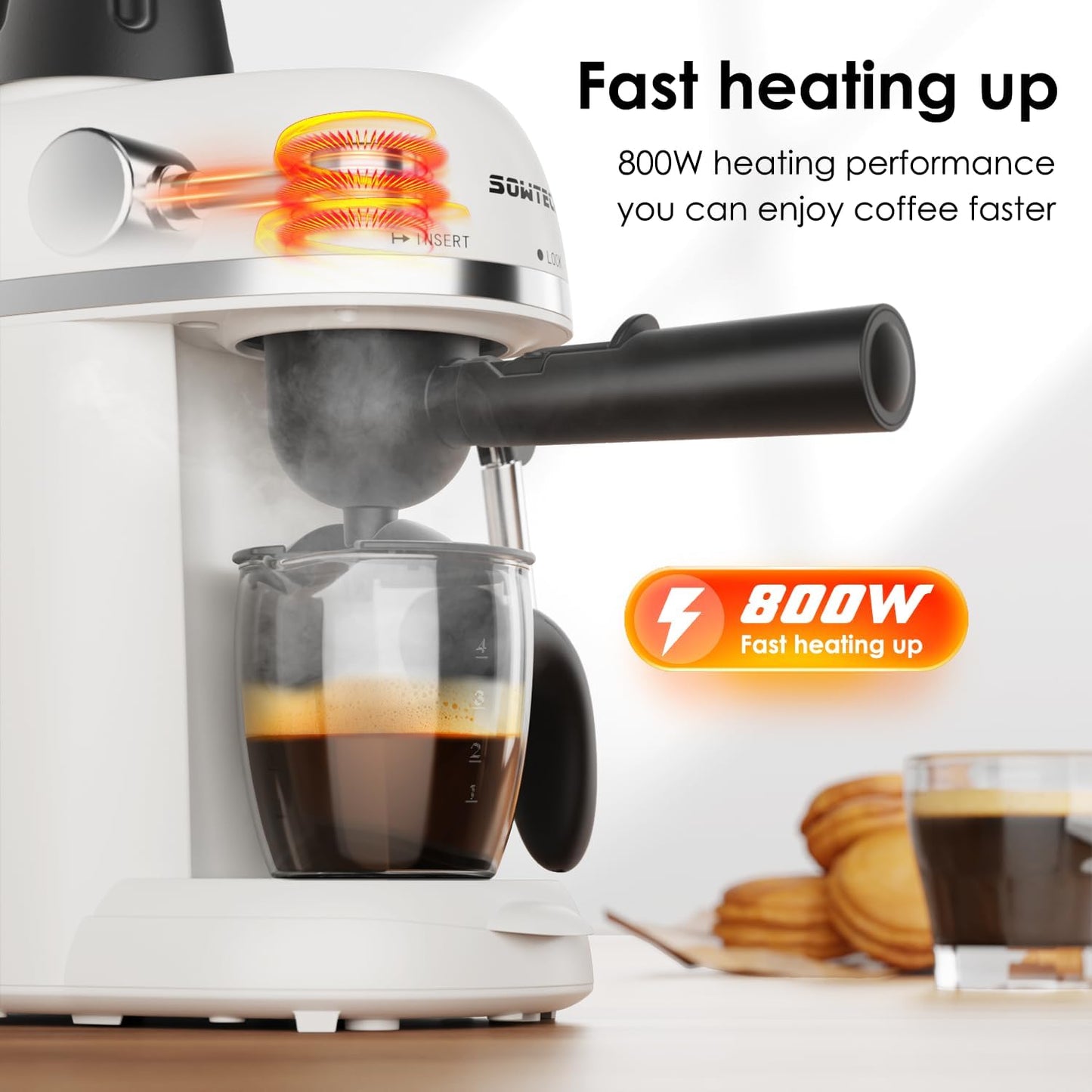 Coffee Machine, 3.5 Bar Espresso Cappuccino Machine with Milk Frother, 1-4 Cup Portable Coffee Maker for Latte, Cappuccino, 800W, White
