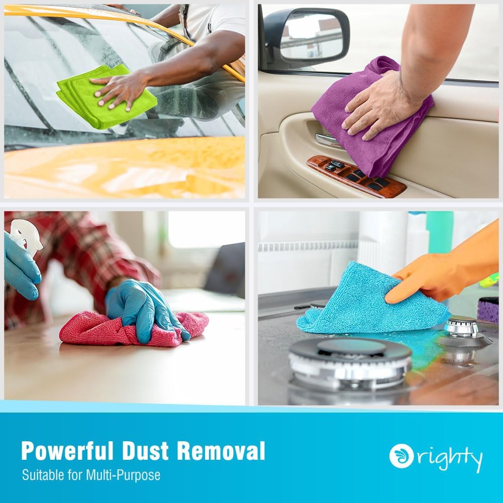 Orighty Microfiber Cleaning Cloth Pack of 60, Microfiber Towels for Cars, Highly Absorbent Car Cleaning Supplies, Lint Free Cloths Clean Rags for Car Care, House, Kitchen, 12x12 inch