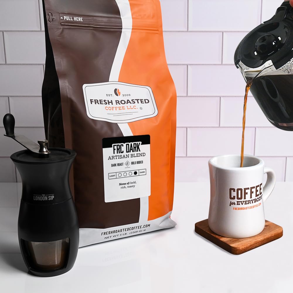 Fresh Roasted Coffee, FRC Dark Roast Blend, 5 lb (80 oz), Kosher, Ground