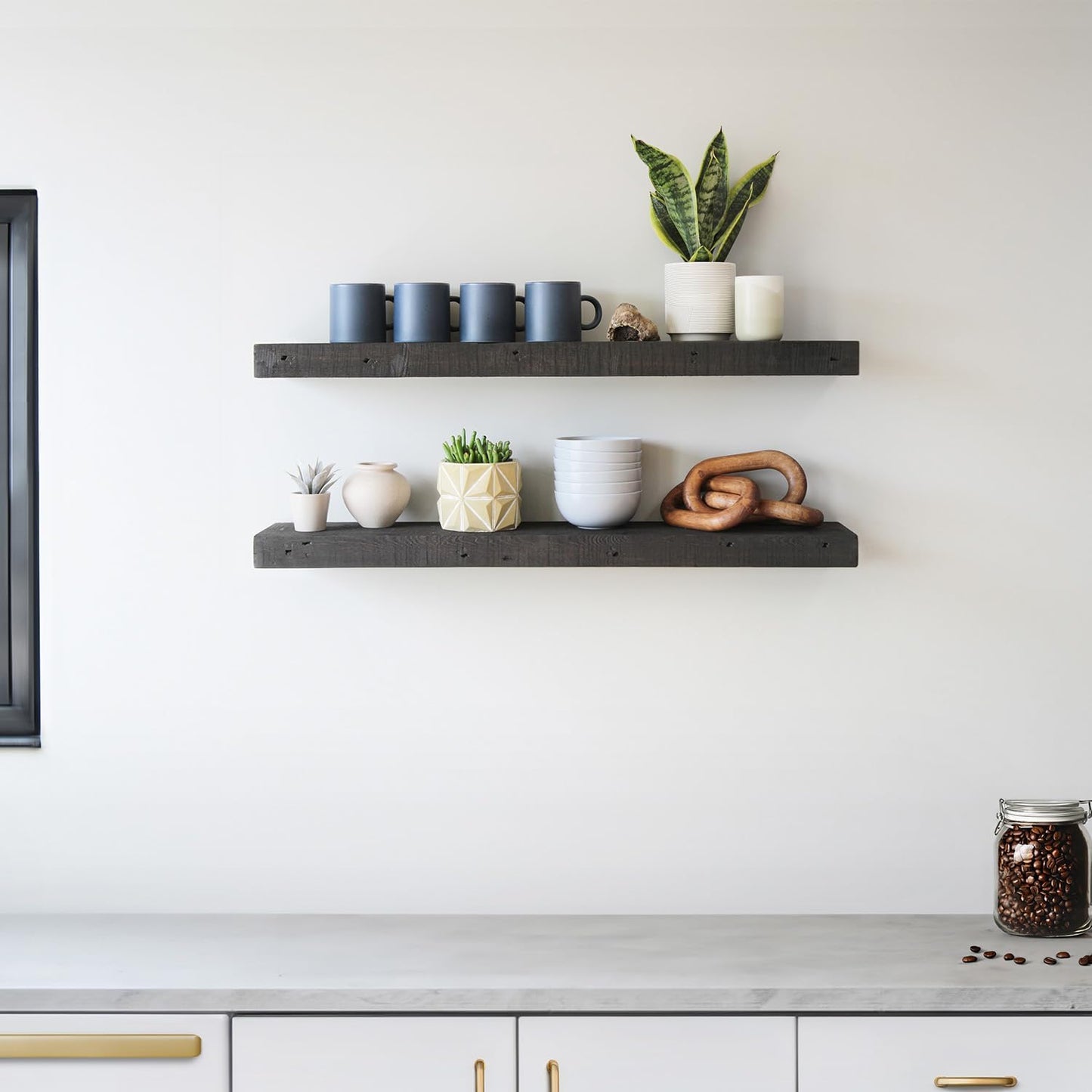 Urban Legacy Reclaimed Barnwood Planks | Floating Shelves for Wall w/Flush Mount Shelf Bracket Set Included | Set of 2 (Coffee Bean, 30"x 4.5"x 2")
