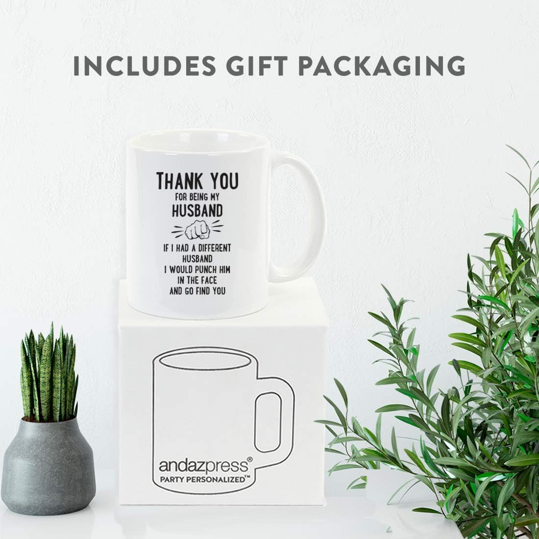 Andaz Press Funny Family 11oz. Coffee Mug Gift, Thank You for Being My Husband, Punch in Face, 1-Pack, Christmas Birthday Drinking Cup Present Ideas