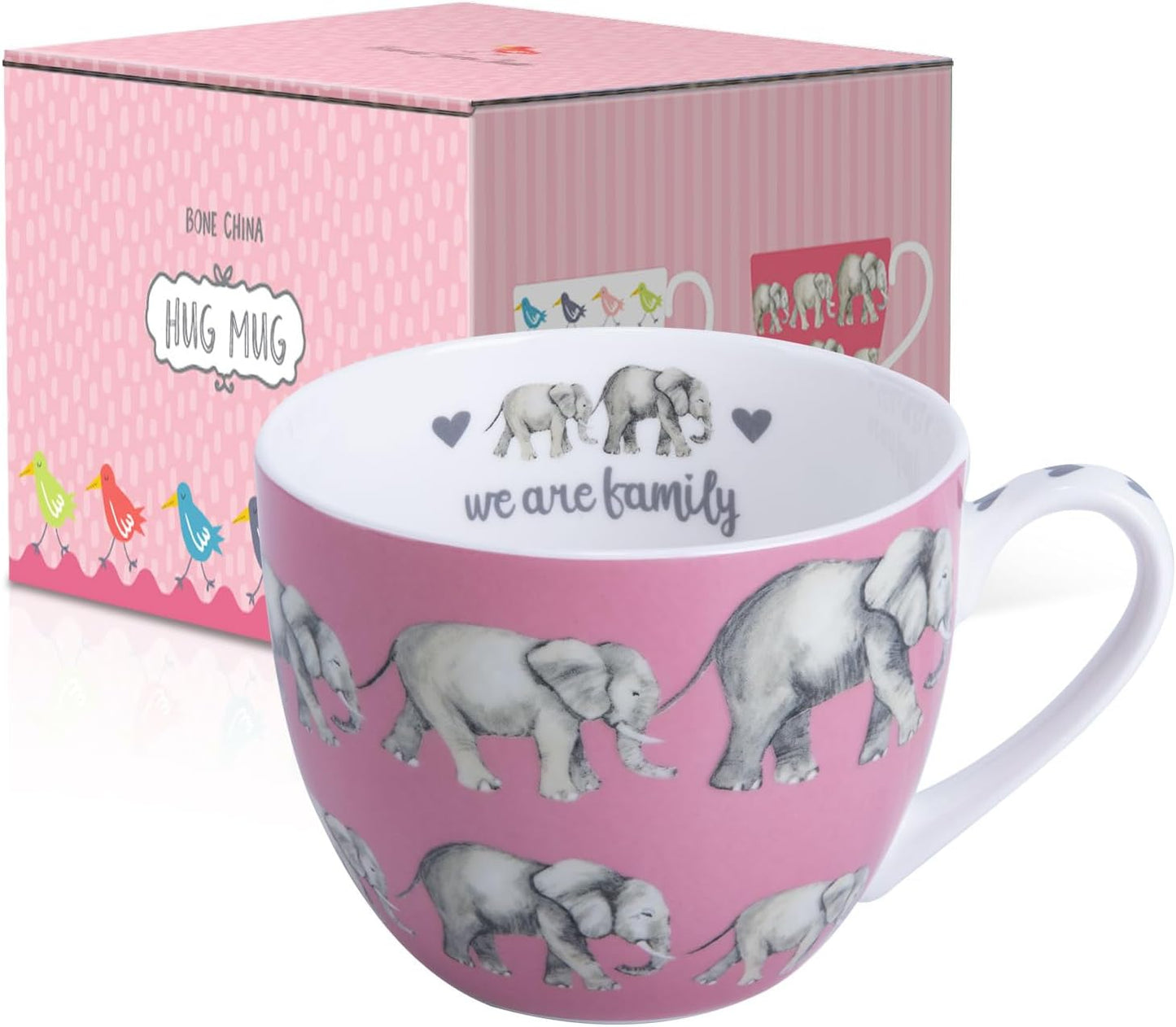 Premium 20 oz Bone China Elephant Hug Mug – Cute Elephant Design for Coffee & Tea, Ideal Holiday or Birthday Gift for Family and Friend, Designed in England by Harvest Green Studio
