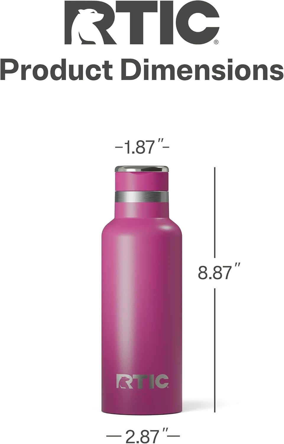 RTIC 16oz Journey Bottle Metal Stainless Steel Vacuum Insulated, BPA Free, Reusable, for Water, Hot and Cold Drinks, Travel, Sports, Camping, Very Berry