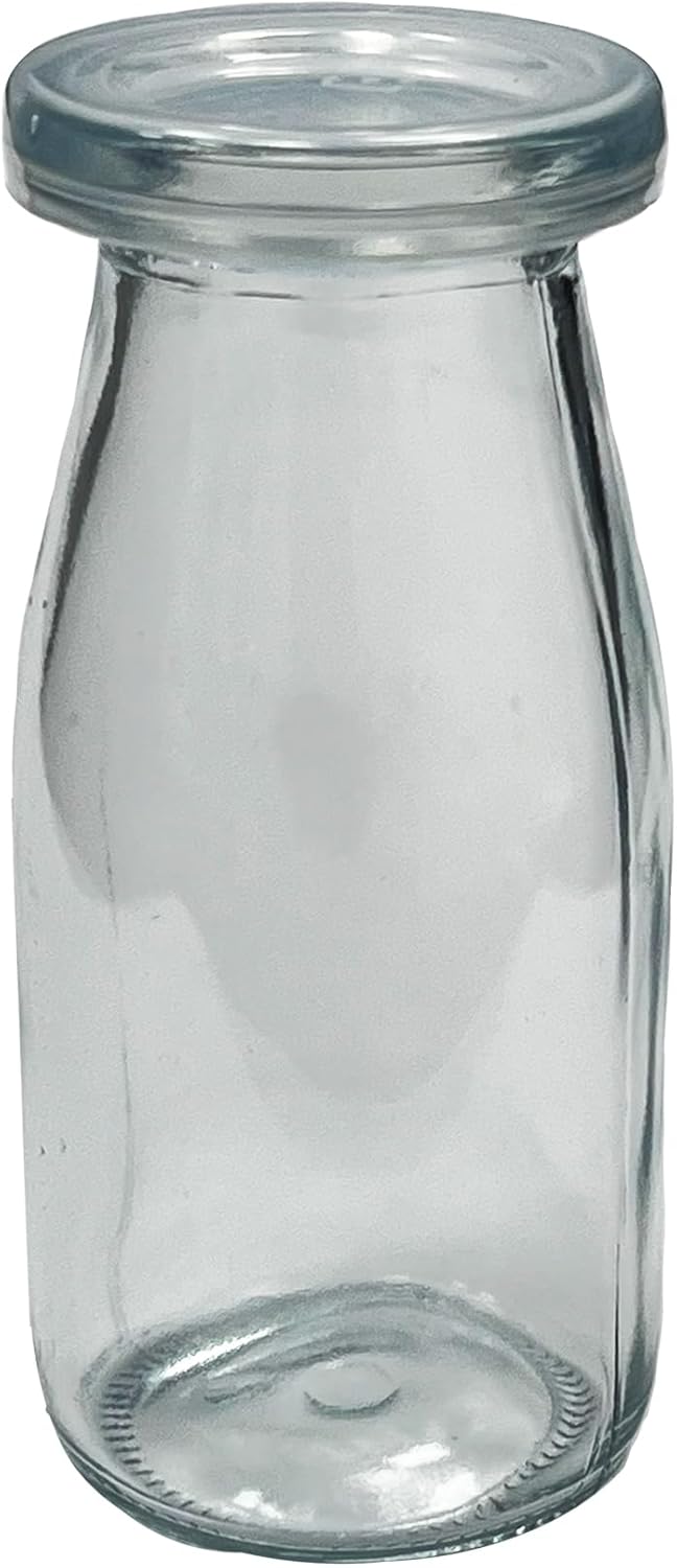 6.76 oz / 200ml Vintage Glass Bottle with Leakproof Clear Lid, Reusable & Eco-Friendly – Ideal for Milk, Juices, Smoothies, Infused Water, BPA-Free Glass Bottle (48-Pack)