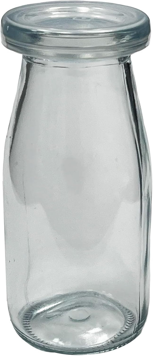 6.76 oz / 200ml Vintage Glass Bottle with Leakproof Clear Lid, Reusable & Eco-Friendly – Ideal for Milk, Juices, Smoothies, Infused Water, BPA-Free Glass Bottle (24-Pack)