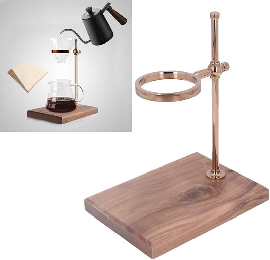 Topyond Pour Over Coffee Dripper Station Stand, Adjustable Stand Wooden Base for Cone Glass Coffee Carafe, Restaurant Filter Holder for Caf?, Rose Gold
