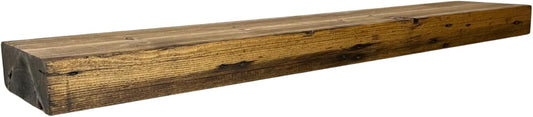 Modern Timber Craft Reclaimed Wood Fireplace Mantel Shelf | Solid Rustic American Barnwood with Steel Floating Shelf Brackets | 2.75" Thickness | 96" L x 5" D, Early American, Planed and Sanded