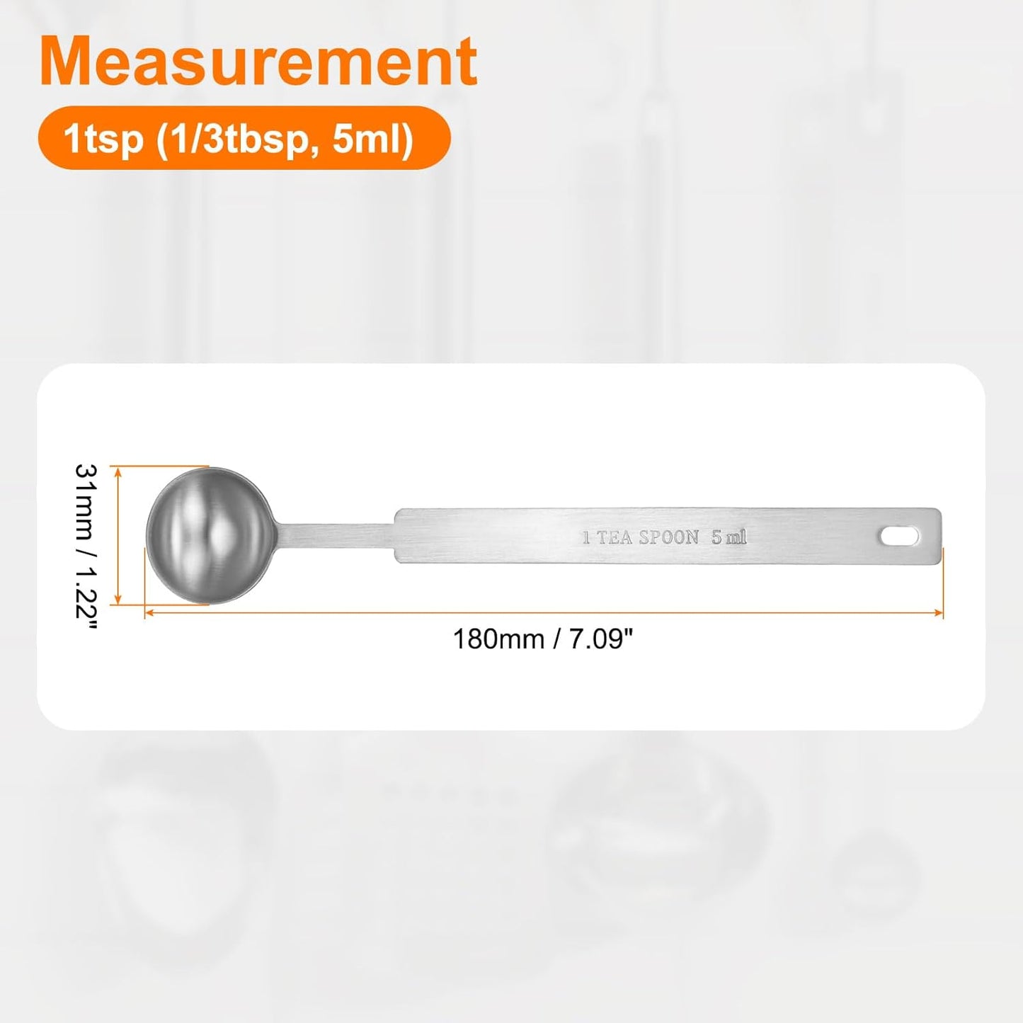 HARFINGTON Single Measuring Spoon 1tsp (1/3tbsp, 5ml) Teaspoon/Tablespoon 430 Stainless Steel Single Tiny Square Bowl Measuring Spoon Long Handle Measure Scoop