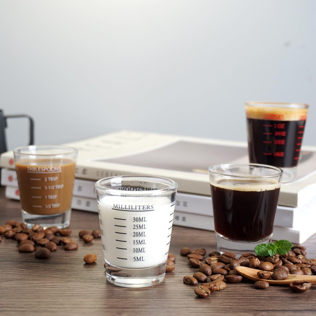Shot Glasses Measuring cup Liquid Heavy Glass Wine Glass Espresso Shot Glass 26-Incremental Measurement 1oz, 6 Tsp, 2 Tbs, 30ml (2 pack-black 30ml)