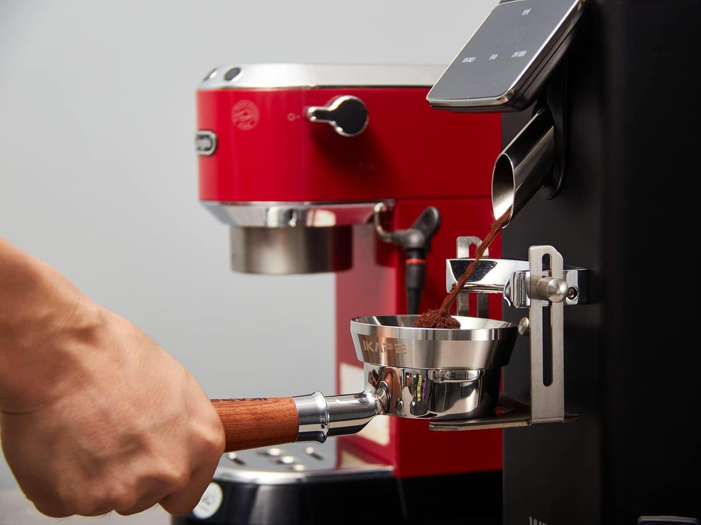 IKAPE Coffee Products, 54mm Bottomless Naked Portafilter Compatible with 54mm Breville Barista Series BES870/880 Machine & Solis Barista Machines (Included 16g Capacity Filter Basket)