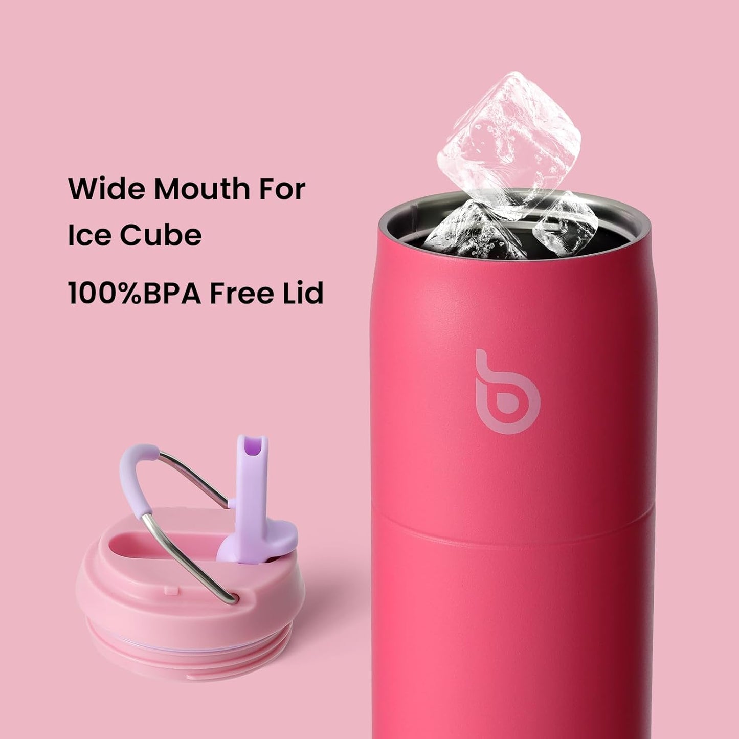 BOTTLE BOTTLE Stainless Steel Water Bottle with Straw Lid and Handle 32 oz Insulated Cup for Sports Travel Gym Hiking Leak-Proof Wide Mouth Water Bottles for Men and Women Pink Sunset