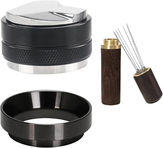 51mm Espresso Accessories Kit 2-in-1 Coffee Distributor and Tamper Leveler, WDT Tool and Magnetic Dosing Funnel for 51 mm Portafilters
