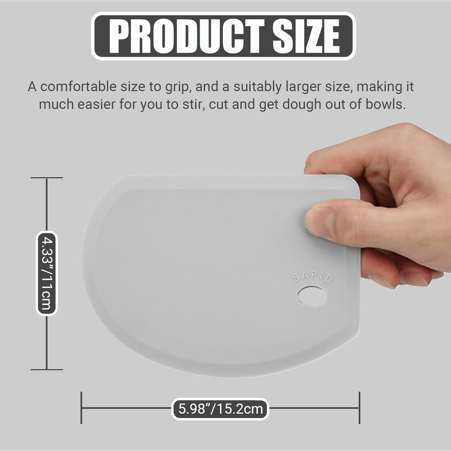 Sapid Flexible Curved Edge Silicone Bowl Scraper(5.98"x4.3"), Food Grade Dough Scraper for Baking Sourdough Bread, Cake, Multipurpose Kitchen Dish Scrapers, Easy to Clean (1, Gray)