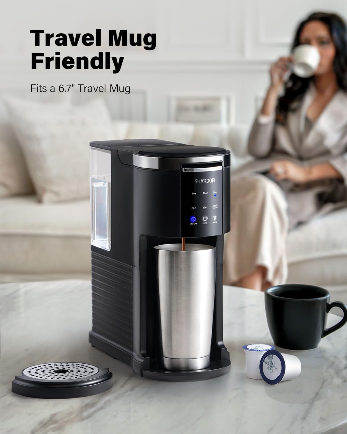 SHARDOR 3 in 1 Coffee Maker, K Cup Coffee Maker Compatible with Ground Coffee & Teas, Single Serve Coffee Machine, 6–14oz Brew Sizes, 40oz Detachable Water Reservoir, Descale Settings, Black